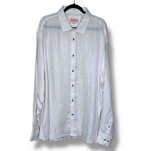 Inserch Collezione Linen White Long Sleeve Textured Button Front Shirt Men 4XL
